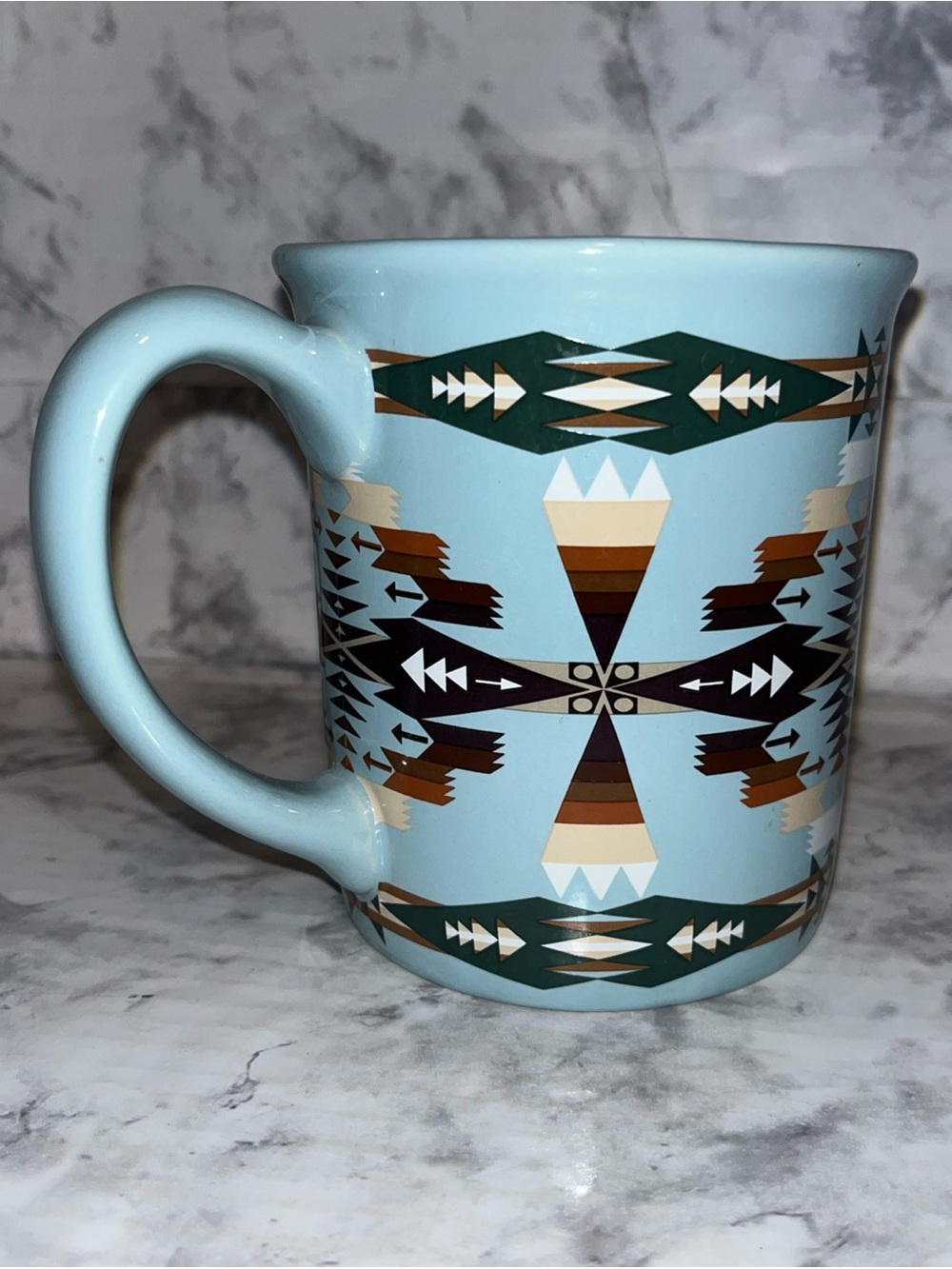 Pendleton Woolen Mills Ceramic Coffee Mug 16 oz Aztec Light Blue